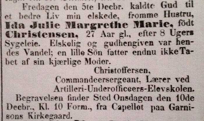 D&oslash;dsannonce i avisen for Ida Julie Margrethe Marie f&oslash;dt Christensen